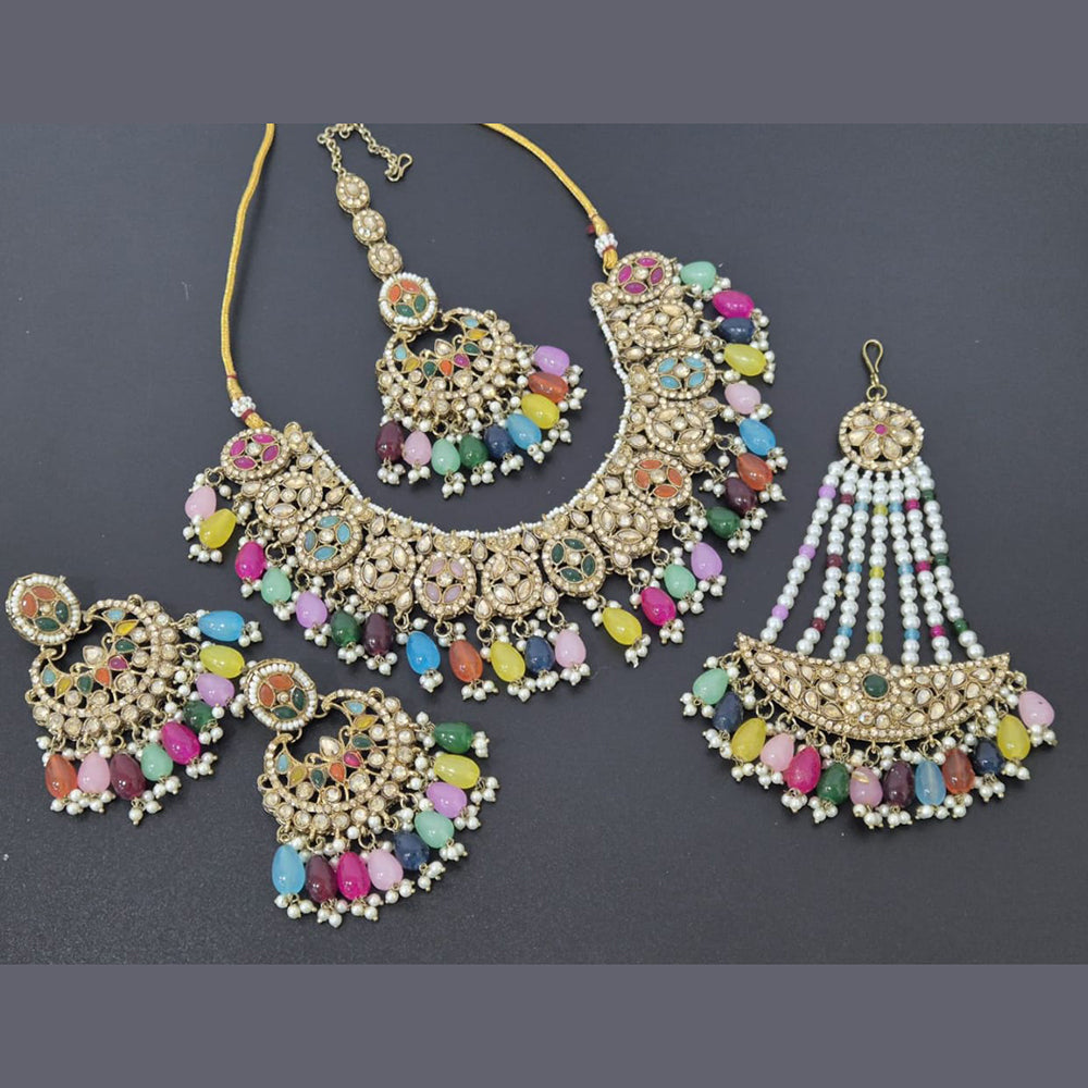 Akruti Collection Gold Plated Crystal Stone And Pearl Necklace Set