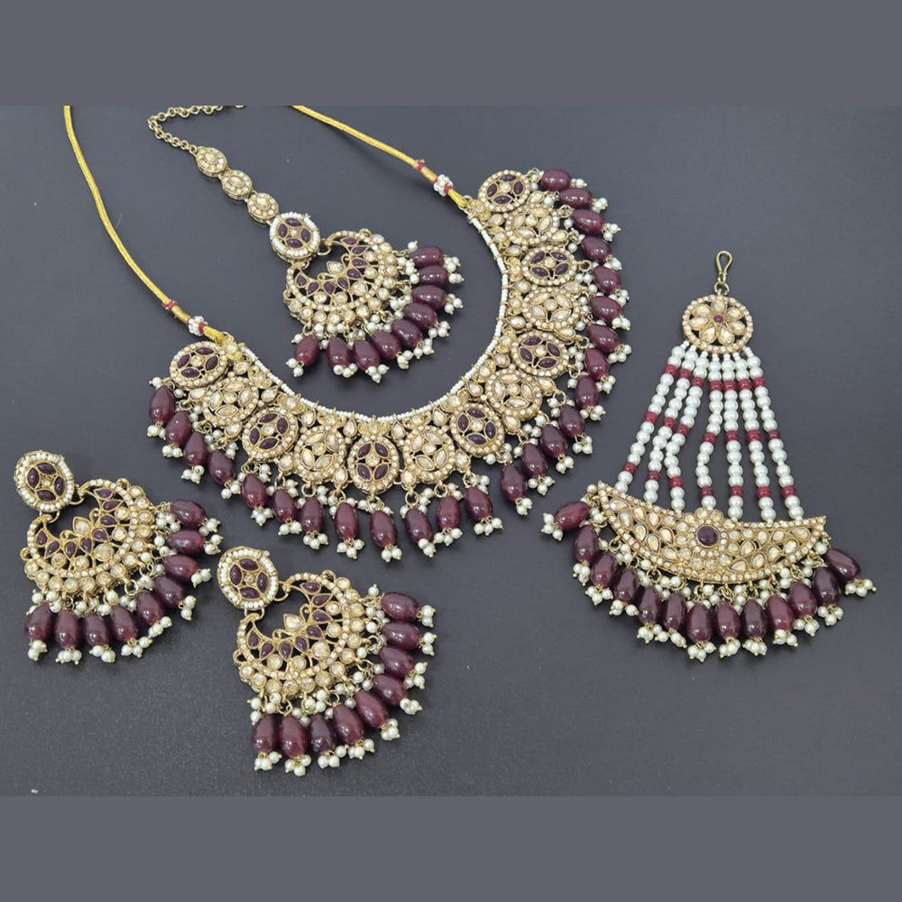 Akruti Collection Gold Plated Crystal Stone And Pearl Necklace Set