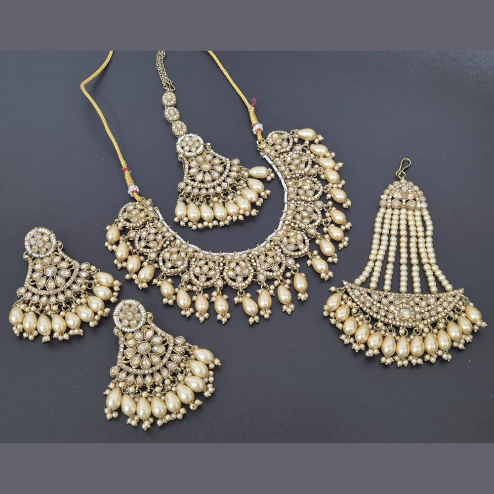 Akruti Collection Gold Plated Crystal Stone And Pearl Necklace Set