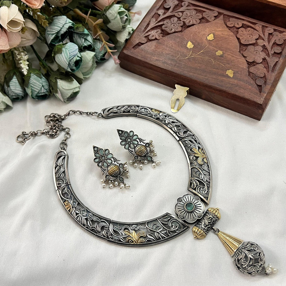 Akruti Collection 2 Tone Plated Pota Stone Necklace Set