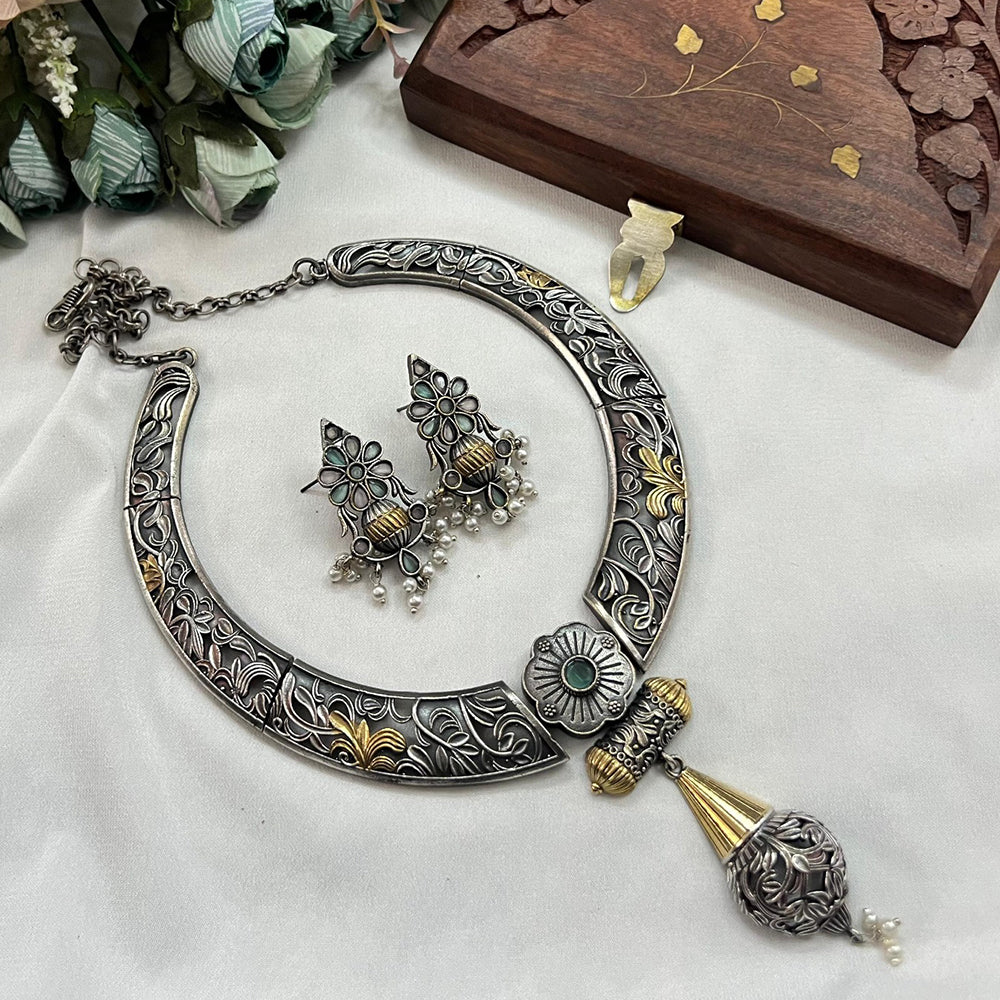 Akruti Collection 2 Tone Plated Pota Stone Necklace Set