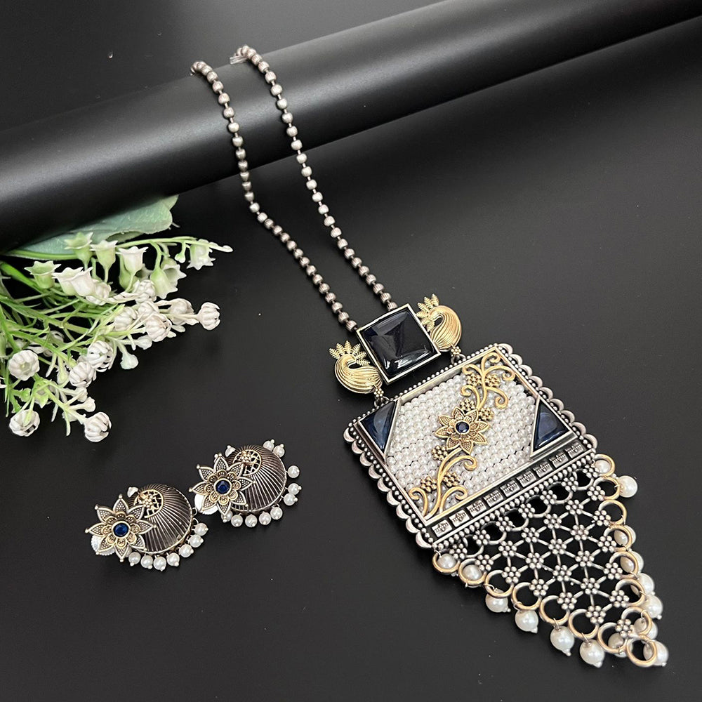 Akruti Collection 2 Tone Plated Pota Stone And Beads Necklace Set