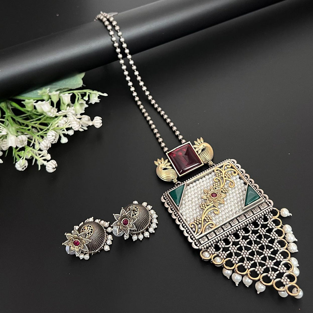 Akruti Collection 2 Tone Plated Pota Stone And Beads Necklace Set