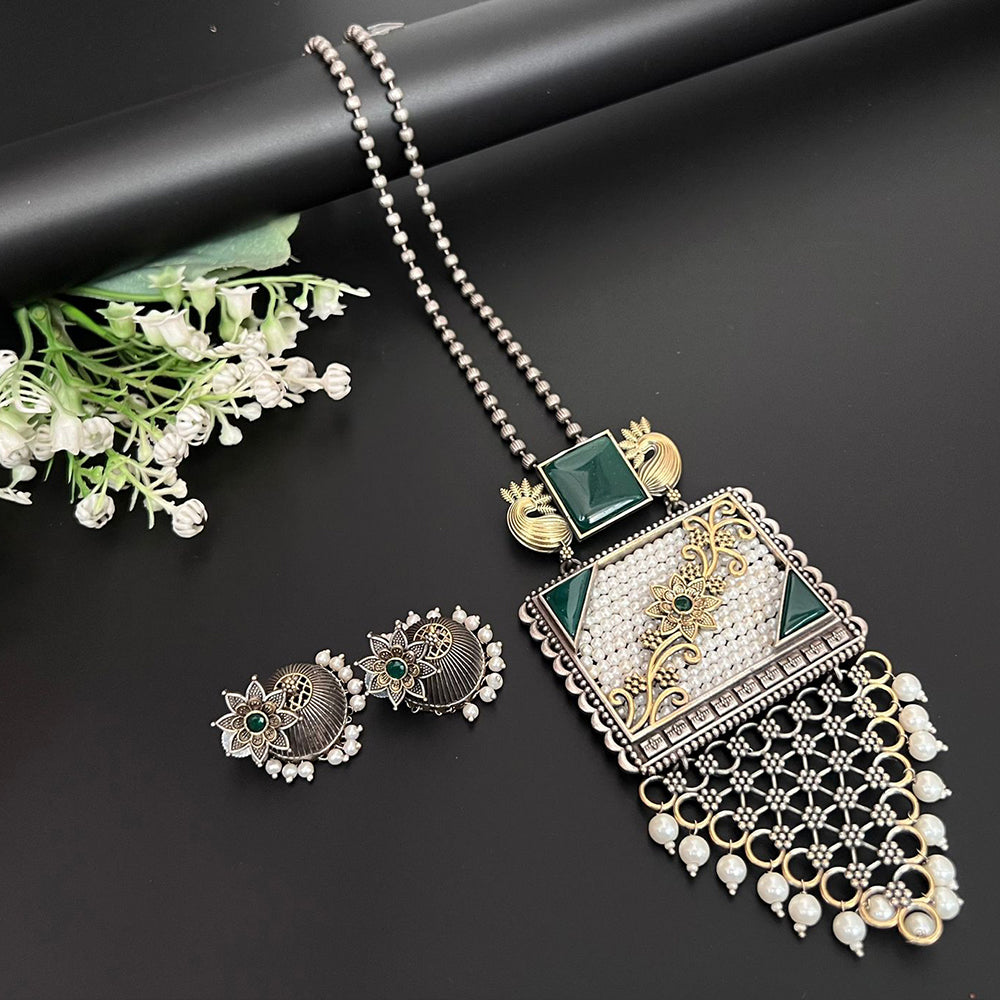 Akruti Collection 2 Tone Plated Pota Stone And Beads Necklace Set