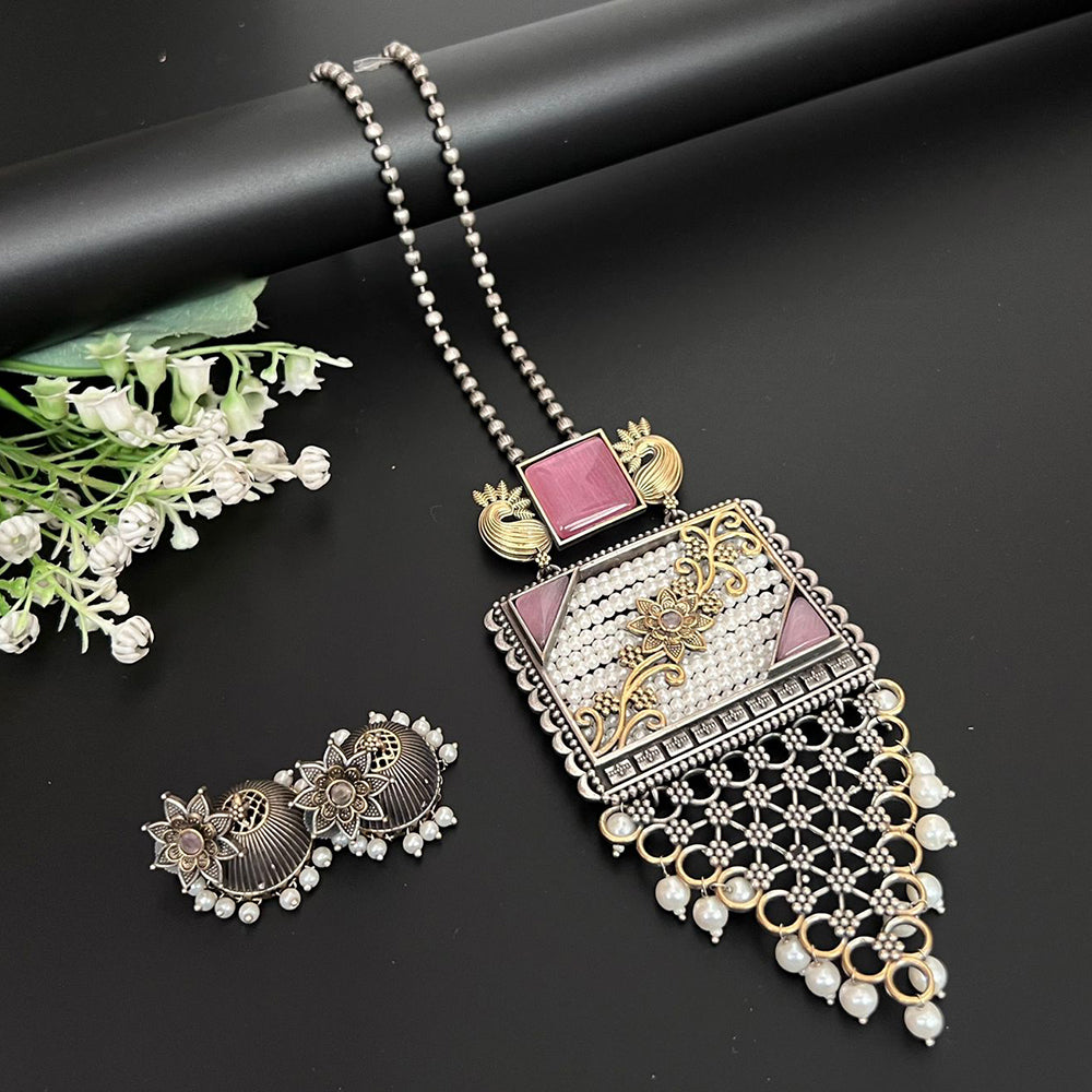 Akruti Collection 2 Tone Plated Pota Stone And Beads Necklace Set