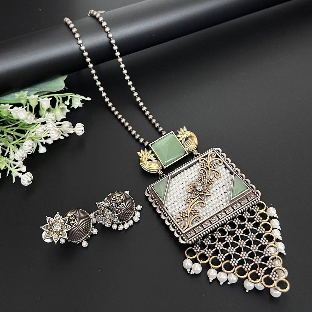 Akruti Collection 2 Tone Plated Pota Stone And Beads Necklace Set