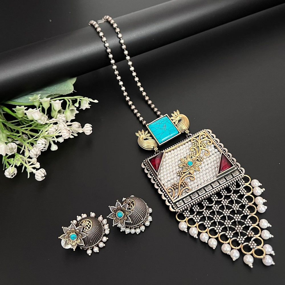 Akruti Collection 2 Tone Plated Pota Stone And Beads Necklace Set