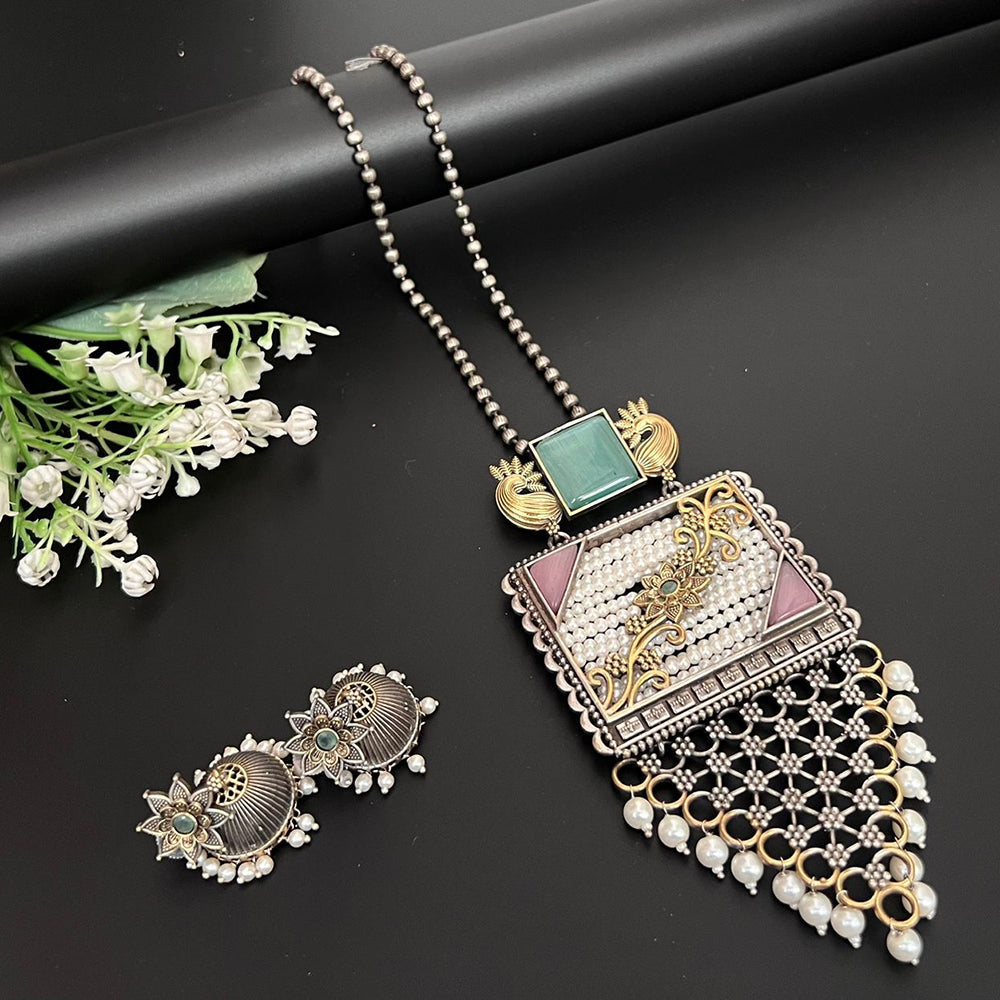 Akruti Collection 2 Tone Plated Pota Stone And Beads Necklace Set
