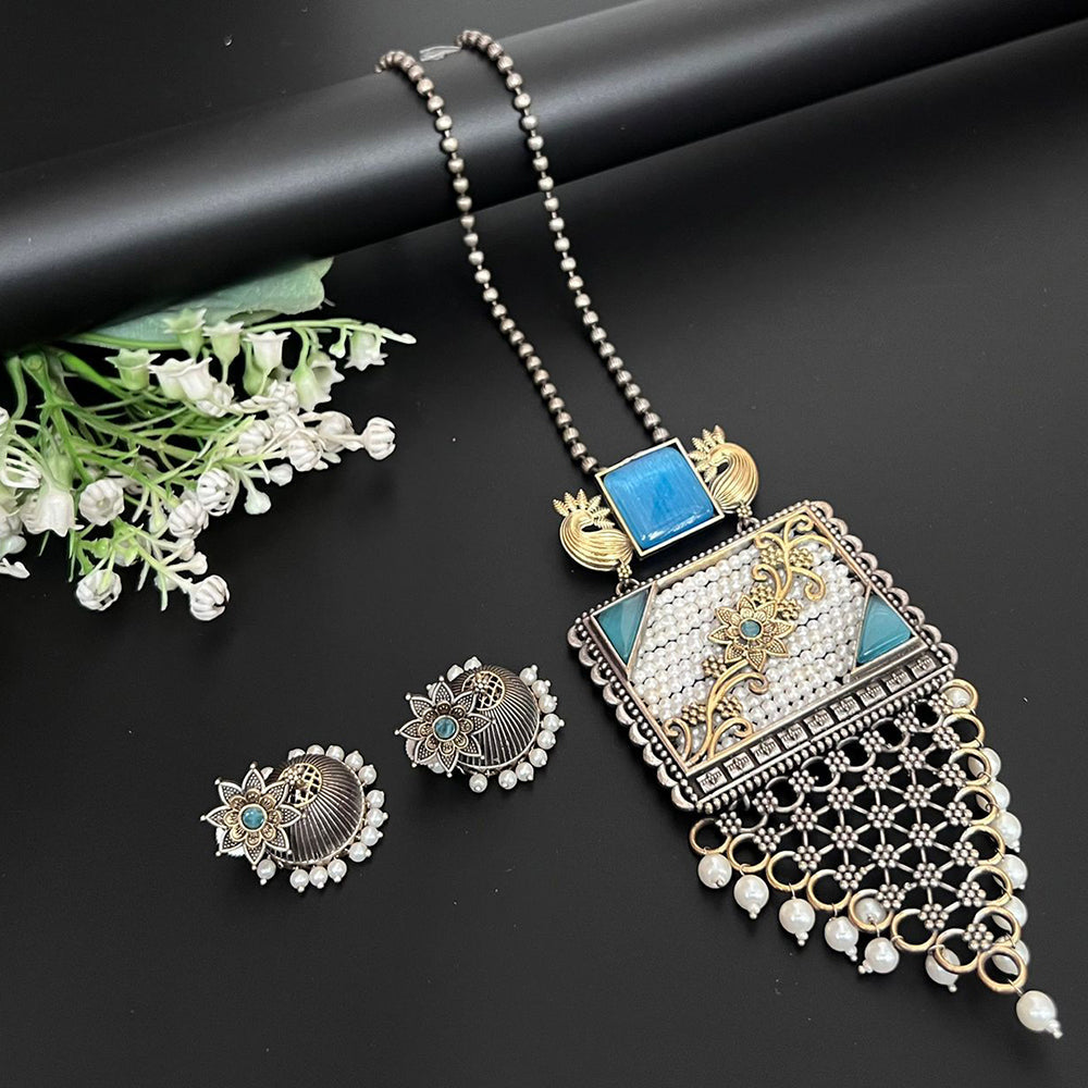 Akruti Collection 2 Tone Plated Pota Stone And Beads Necklace Set