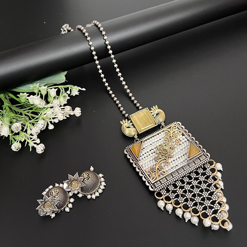 Akruti Collection 2 Tone Plated Pota Stone And Beads Necklace Set