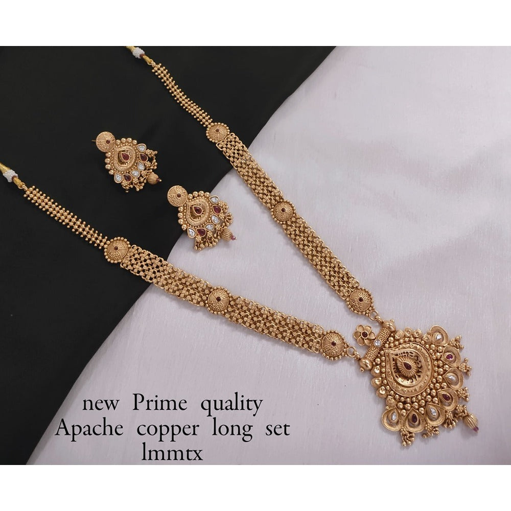 Akruti Collection Copper Gold Plated Pota Stone Necklace Set