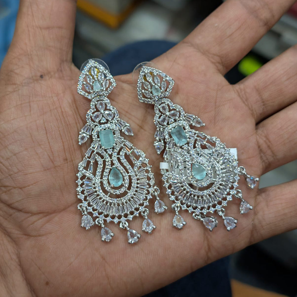 Akruti Collection Silver Plated AD Dangler Earrings