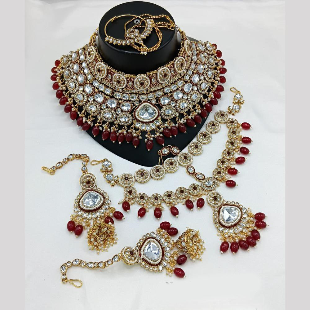 Akruti Collection Gold Plated Crystal Stone And Beads Neckalce Set