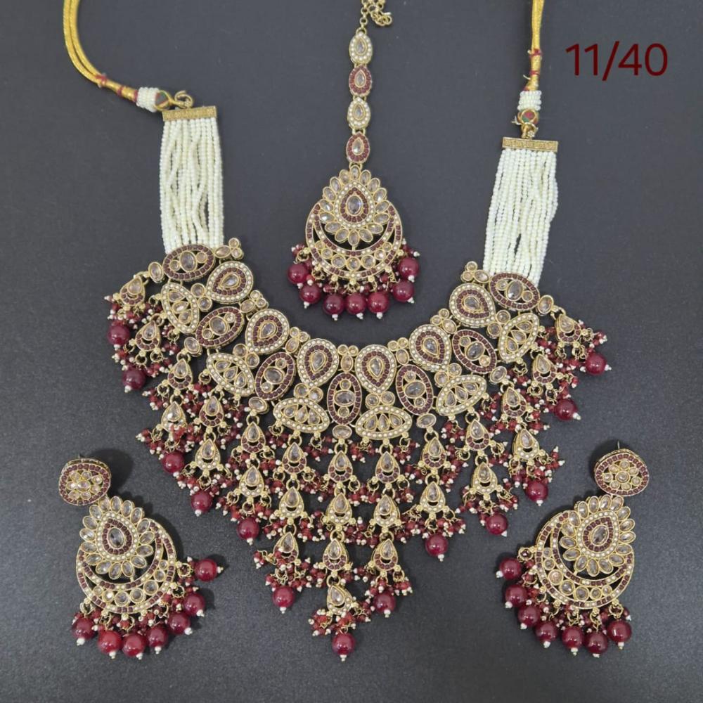 Akruti Collection Gold Plated Crystal Stone And Beads Neckalce Set