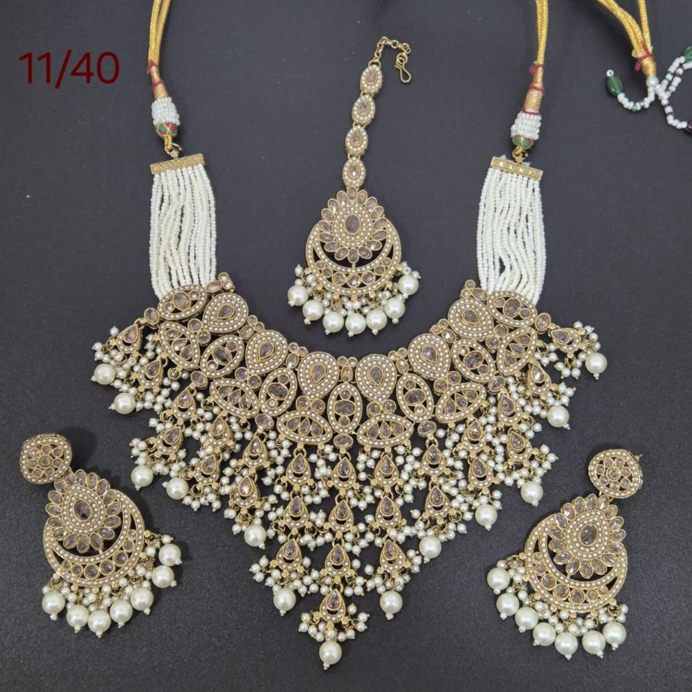 Akruti Collection Gold Plated Crystal Stone And Beads Neckalce Set