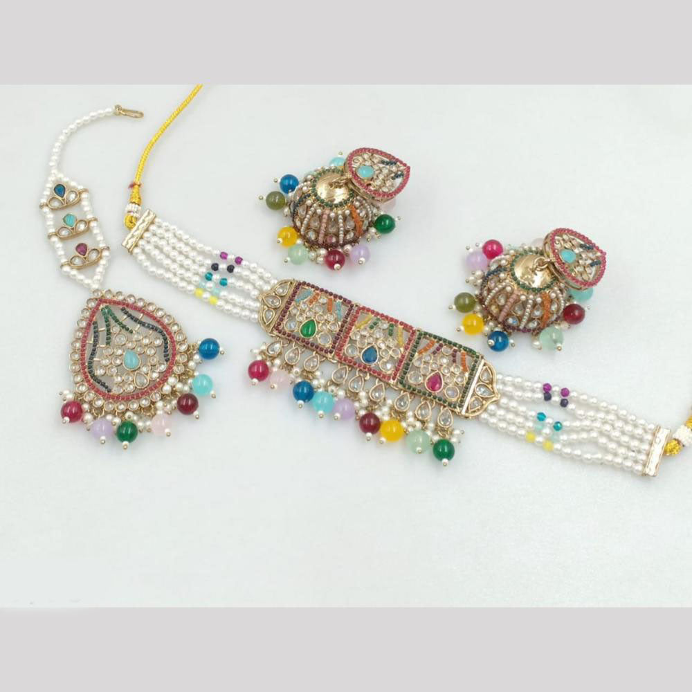 Akruti Collection Gold Plated Crystal Stone And Pearl Neckalce Set