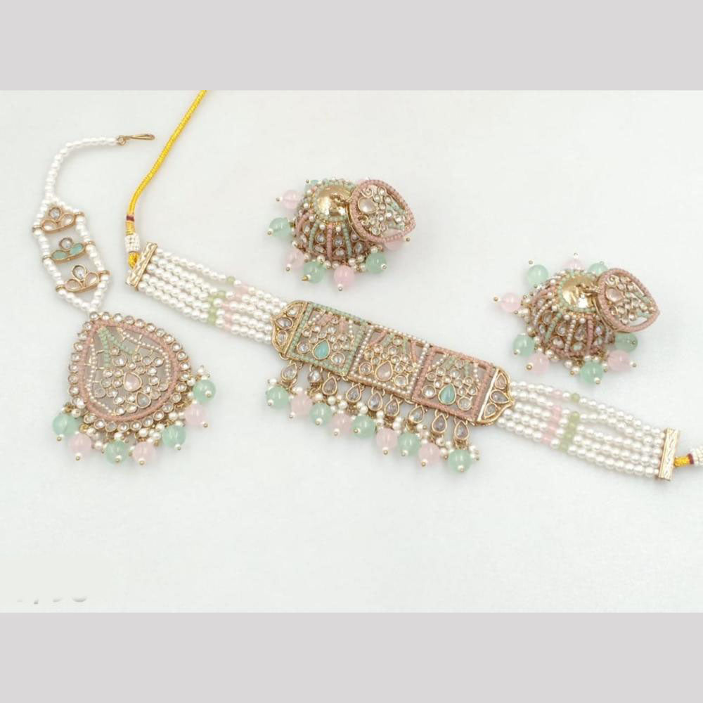 Akruti Collection Gold Plated Crystal Stone And Pearl Neckalce Set