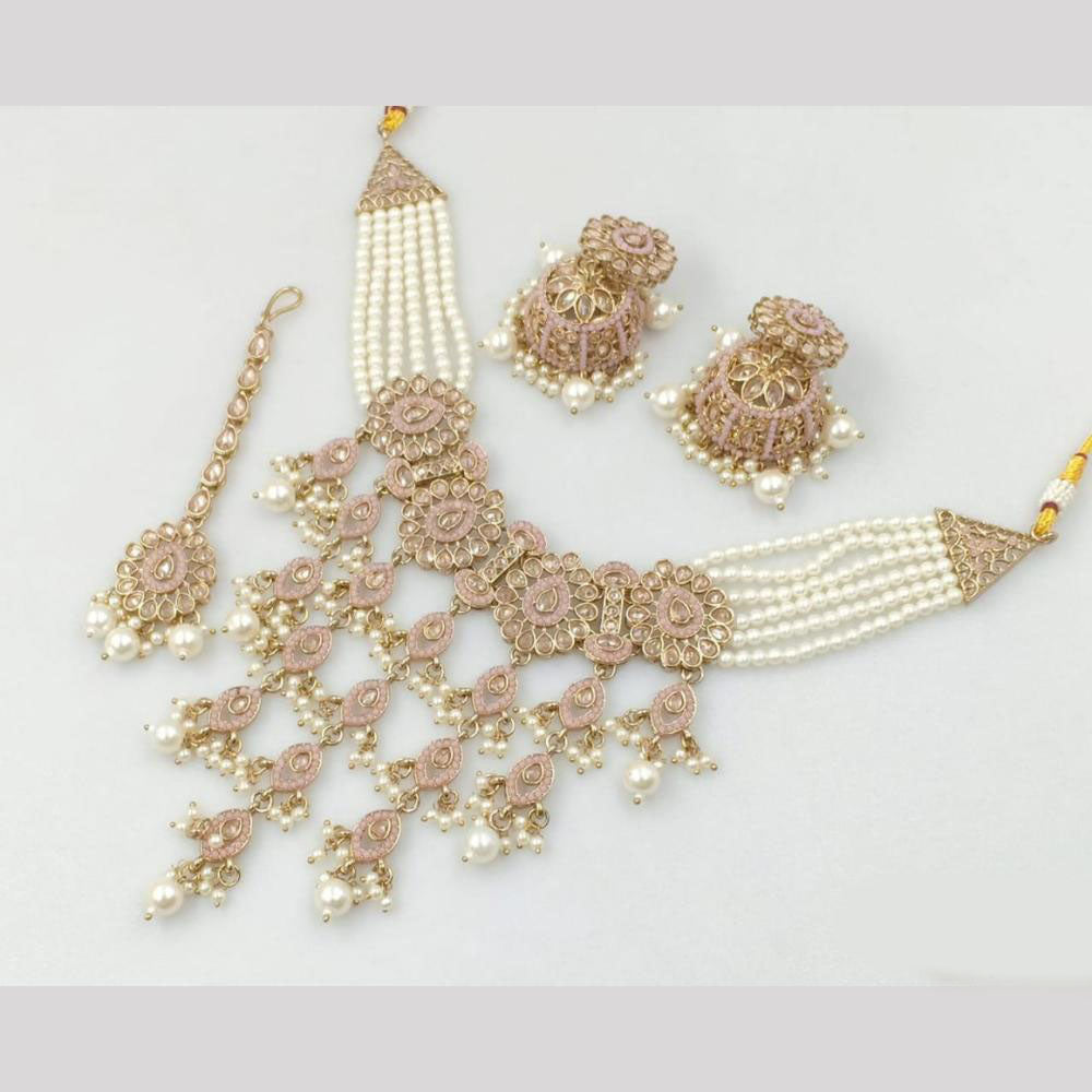 Akruti Collection Gold Plated Crystal Stone And Pearl Neckalce Set