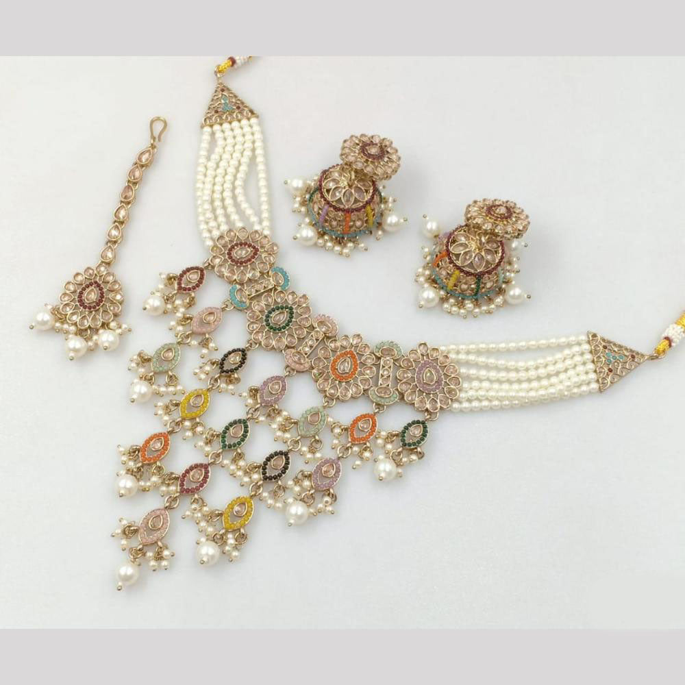 Akruti Collection Gold Plated Crystal Stone And Pearl Neckalce Set