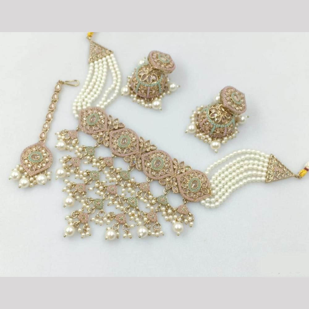 Akruti Collection Gold Plated Crystal Stone And Pearl Neckalce Set
