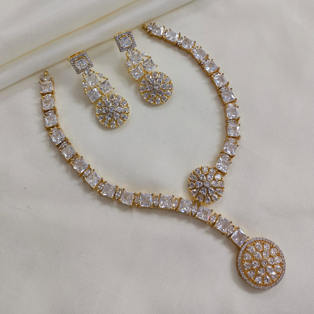 Akruti Collection Gold Plated American Diamond Necklace Set