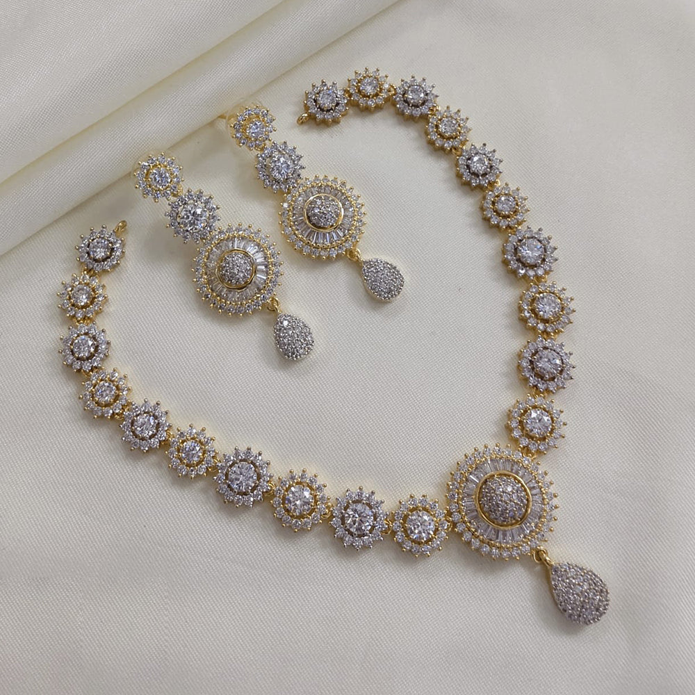 Akruti Collection Gold Plated American Diamond Necklace Set