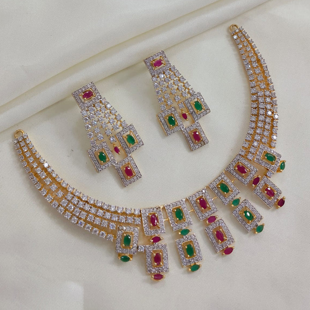 Akruti Collection Gold Plated American Diamond Necklace Set