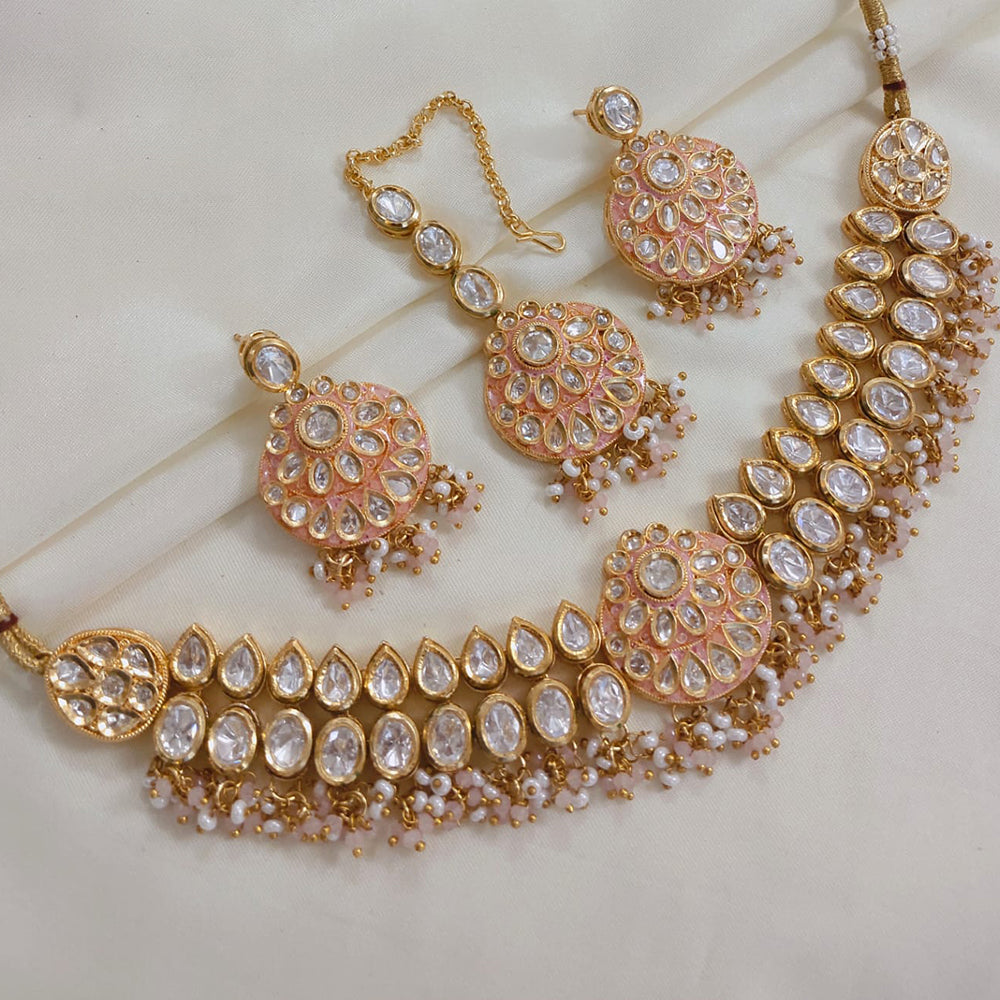Akruti Collection Gold Plated Polki Kundan Stone And Pearls Necklace Set