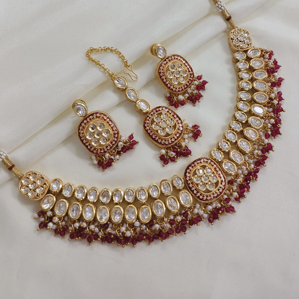 Akruti Collection Gold Plated Polki Kundan Stone And Pearls Necklace Set