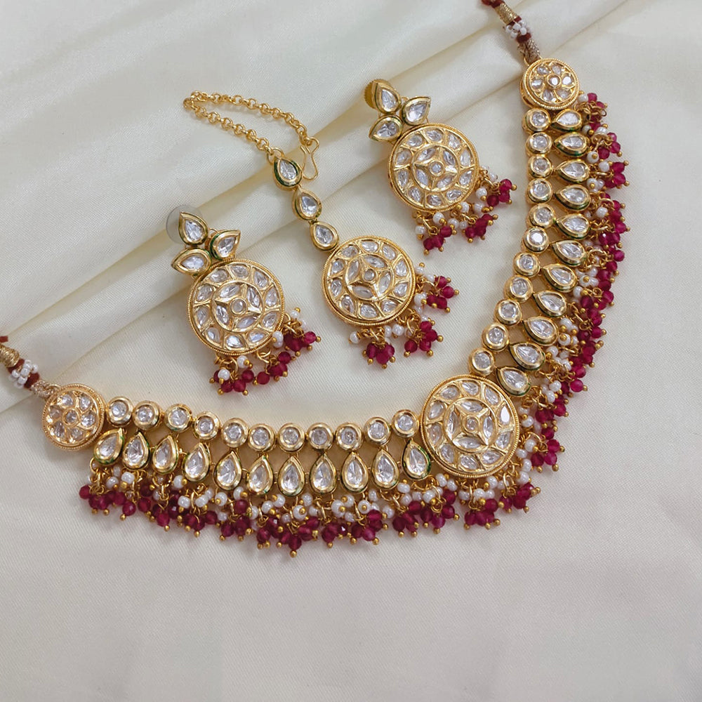 Akruti Collection Gold Plated Polki Kundan Stone And Pearls Necklace Set