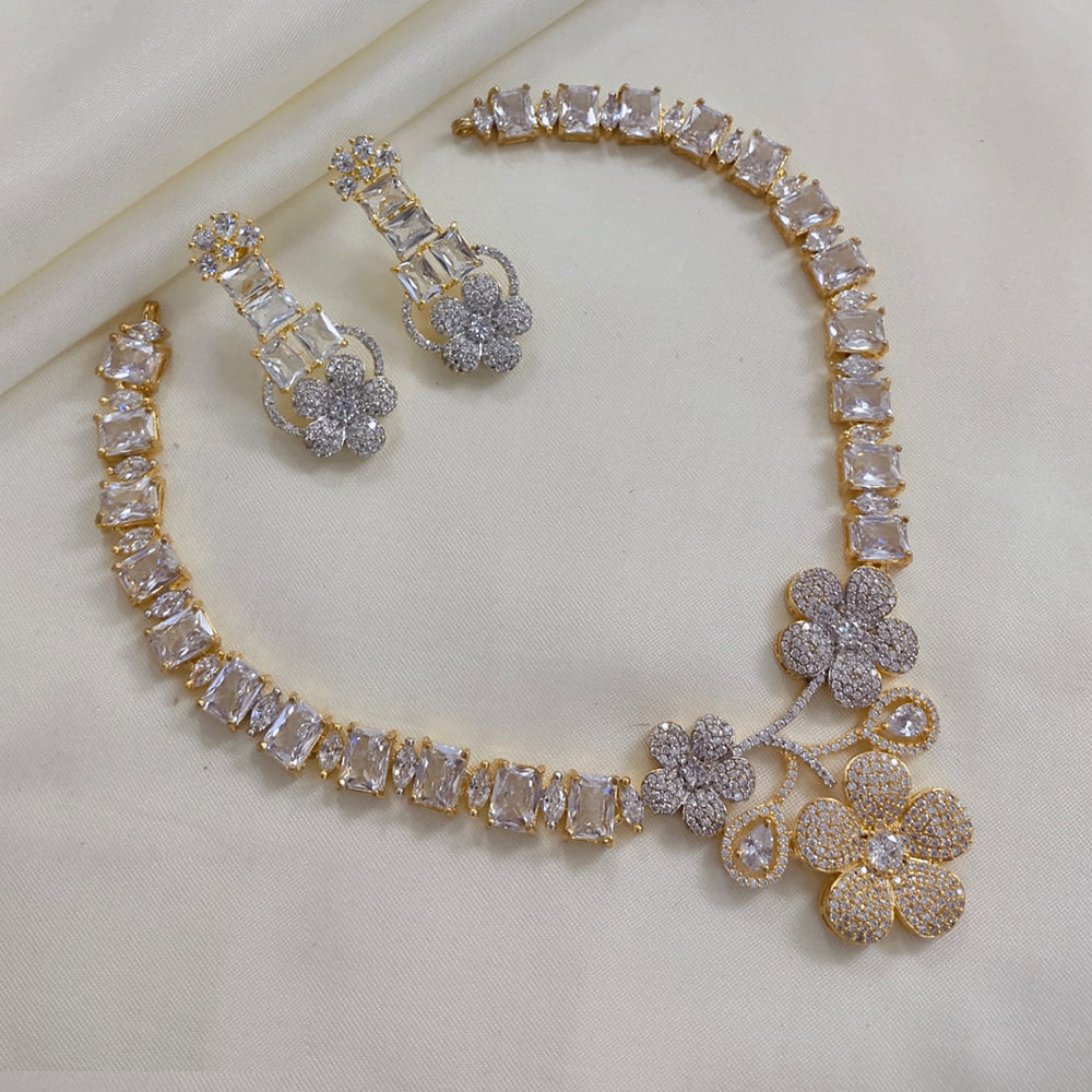 Akruti Collection Gold Plated American Diamond Necklace Set