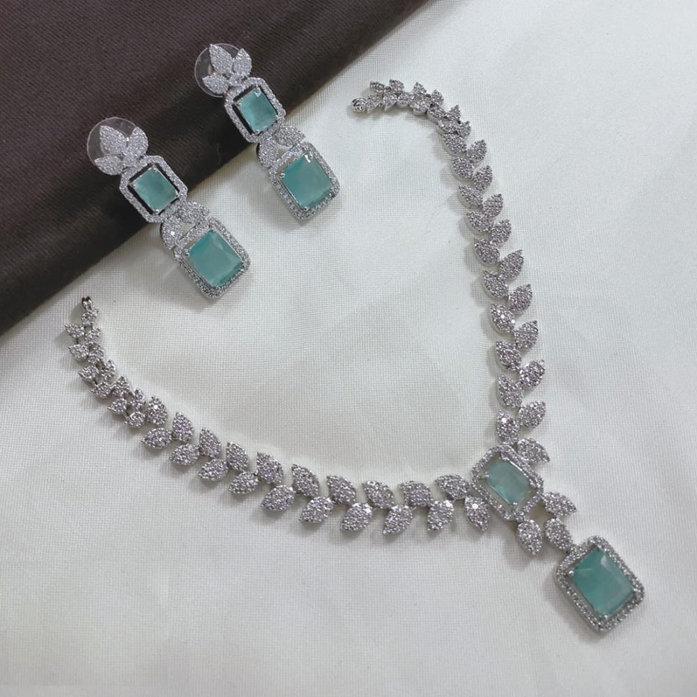 Akruti Collection Silver Plated American Diamond Necklace Set
