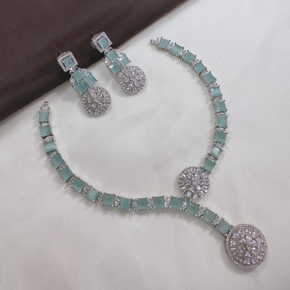 Akruti Collection Silver Plated American Diamond Necklace Set