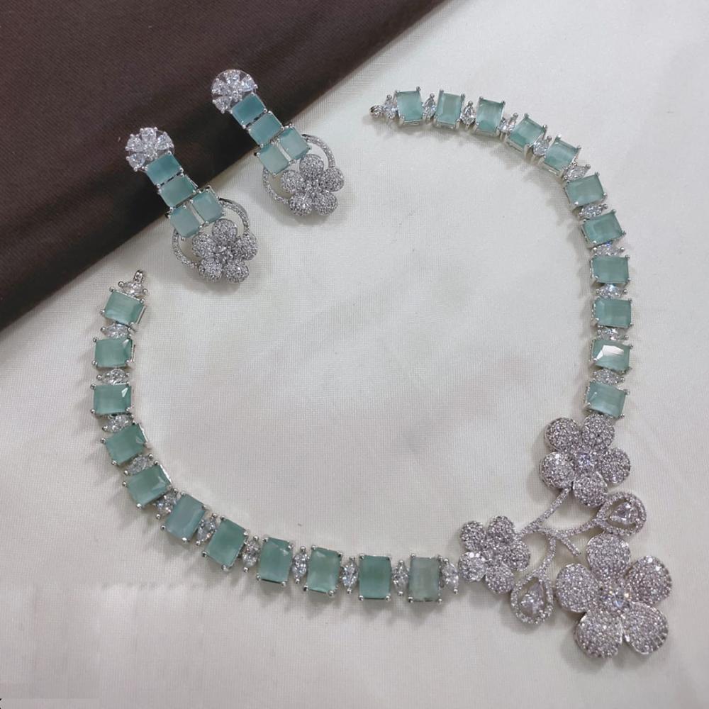 Akruti Collection Silver Plated American Diamond Necklace Set