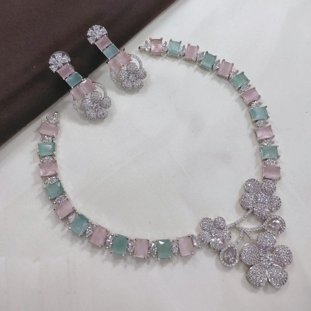 Akruti Collection Silver Plated American Diamond Necklace Set