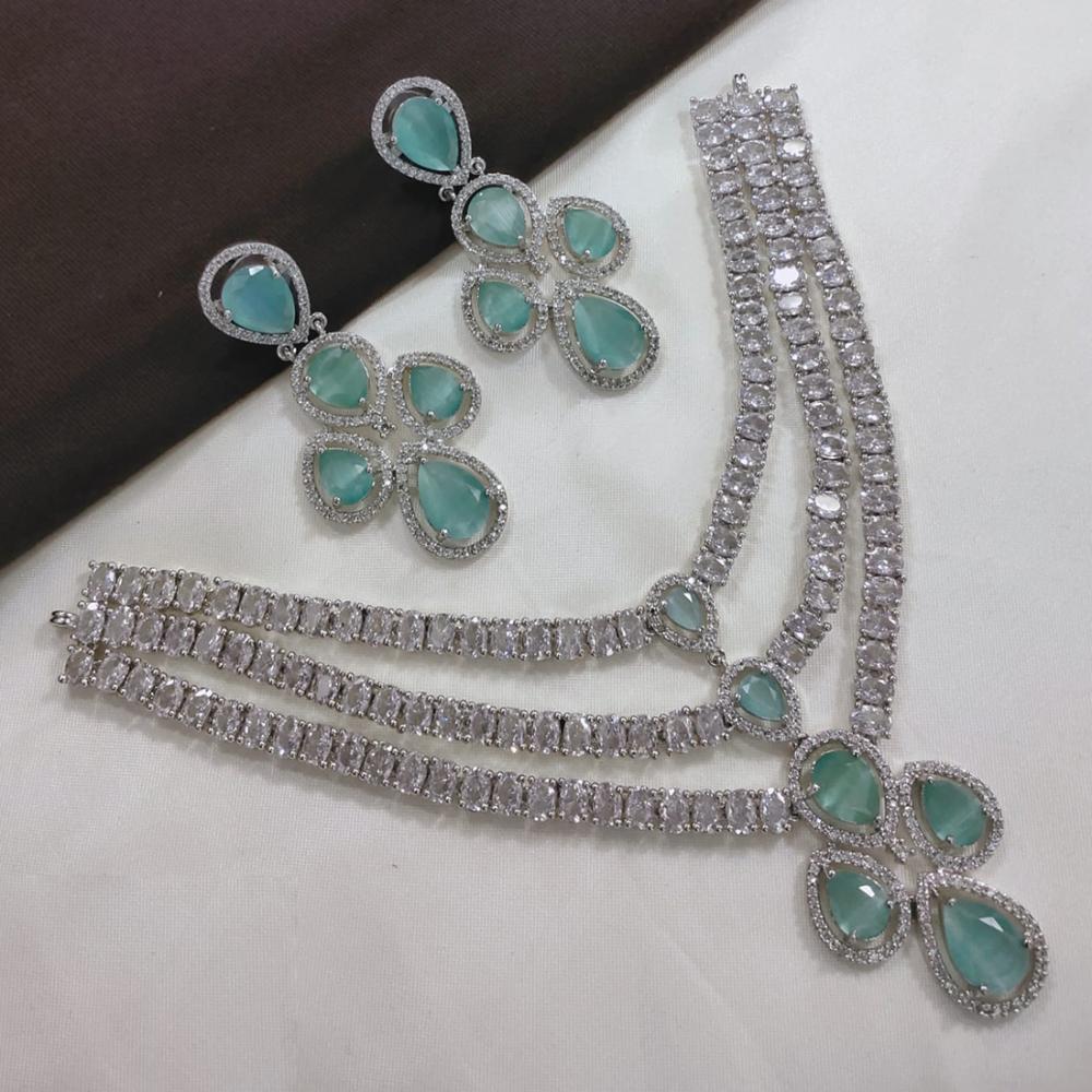 Akruti Collection Silver Plated American Diamond Necklace Set