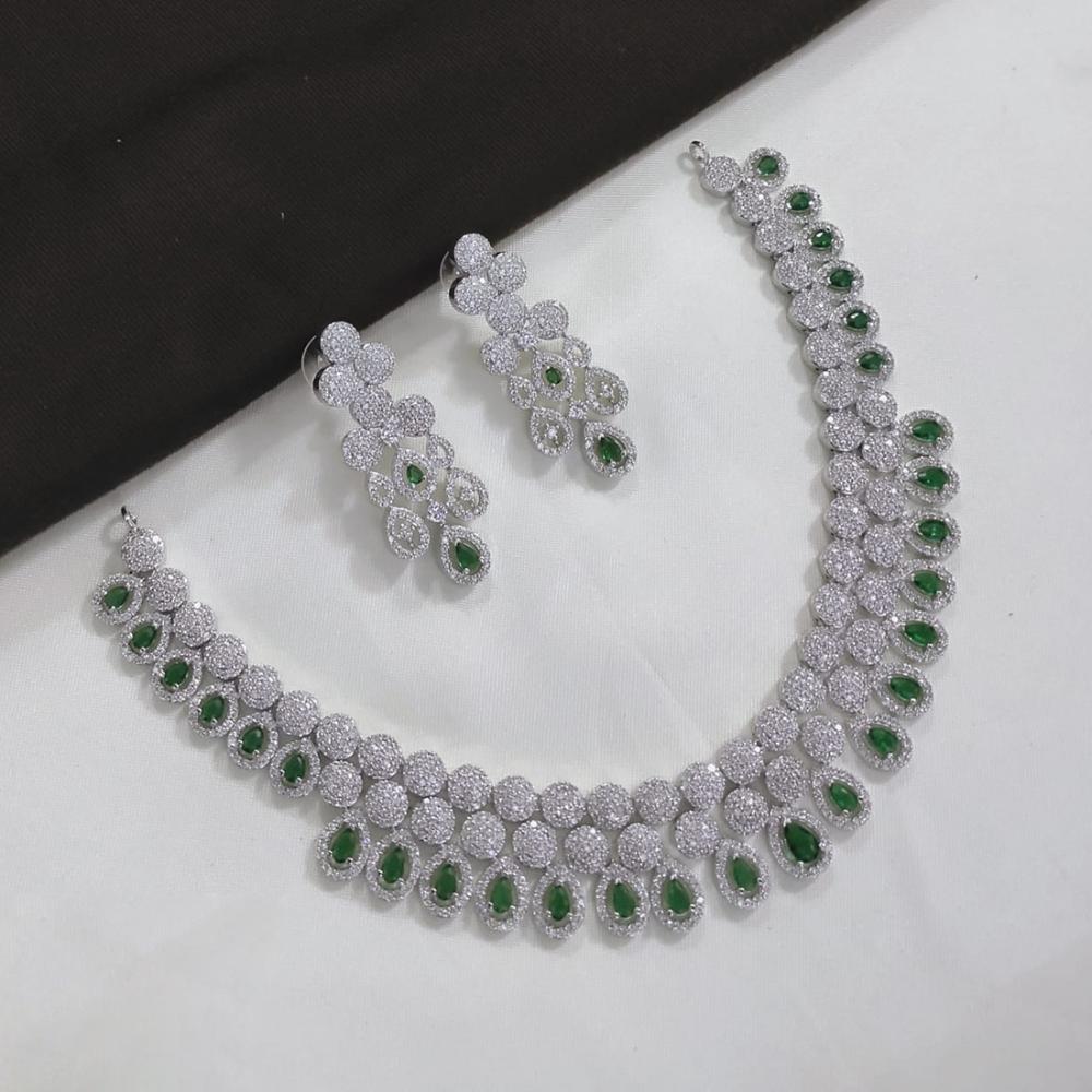 Akruti Collection Silver Plated American Diamond Necklace Set