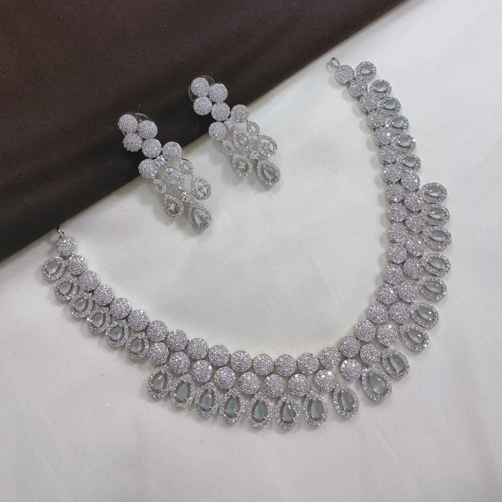 Akruti Collection Silver Plated American Diamond Necklace Set