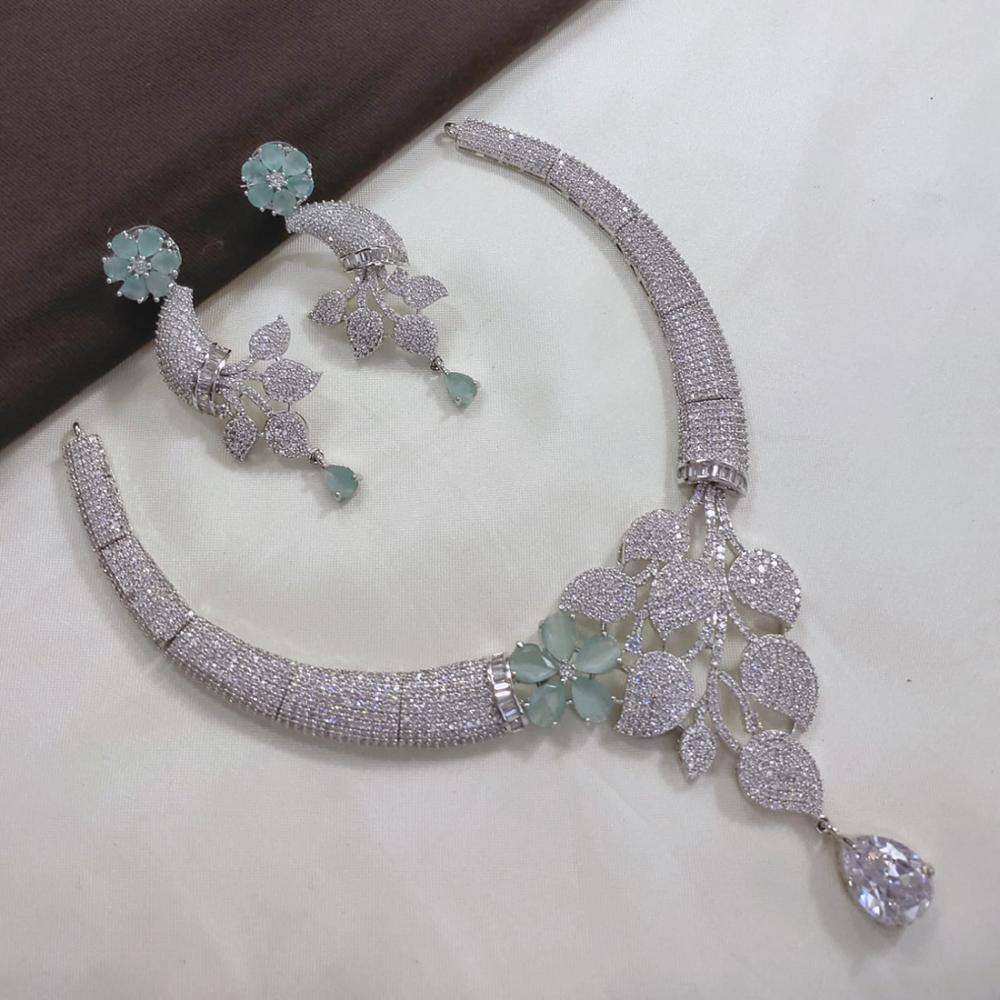 Akruti Collection Silver Plated American Diamond Necklace Set