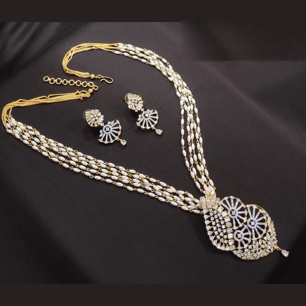 Akruti Collection Gold Plated American Diamond And Pearls Necklace Set