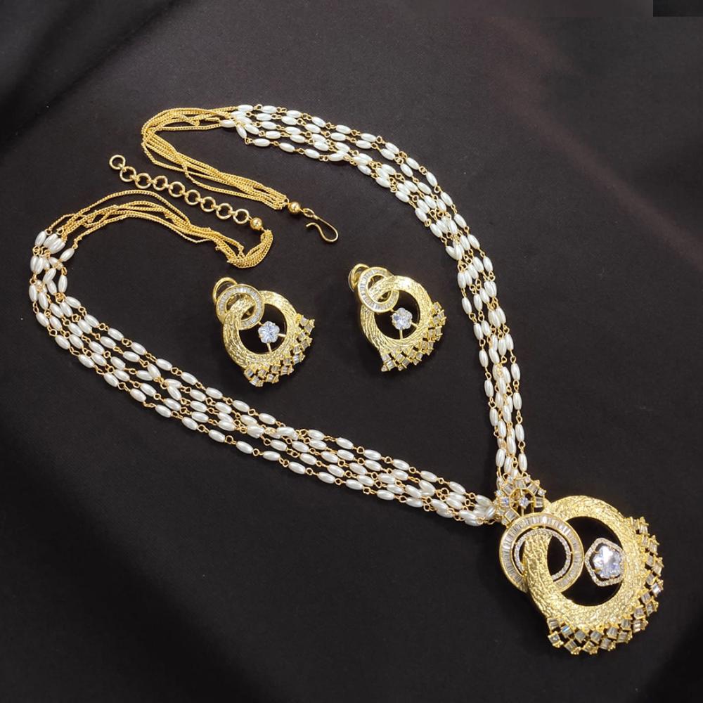 Akruti Collection Gold Plated American Diamond And Pearls Necklace Set