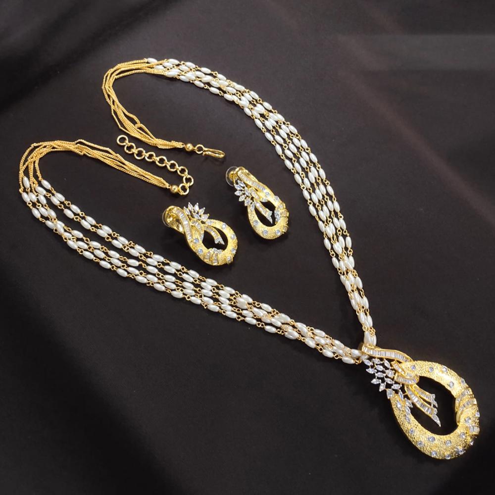 Akruti Collection Gold Plated American Diamond And Pearls Necklace Set