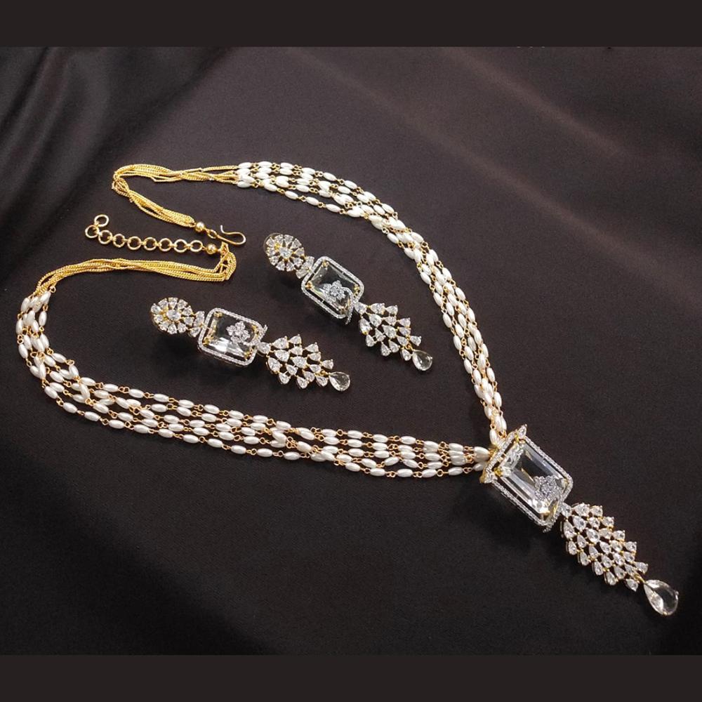 Akruti Collection Gold Plated American Diamond And Pearls Necklace Set