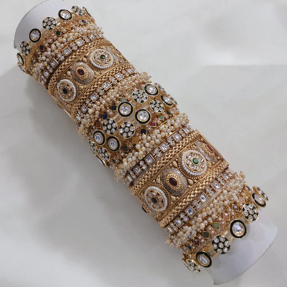 Akruti Collection Gold Plated Kundan Stone And Meenakari Bangles Set