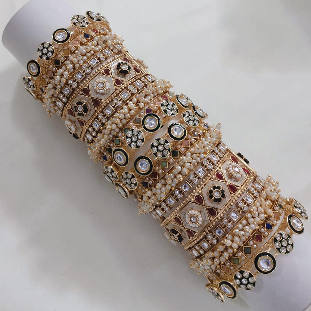 Akruti Collection Gold Plated Kundan Stone And Meenakari Bangles Set
