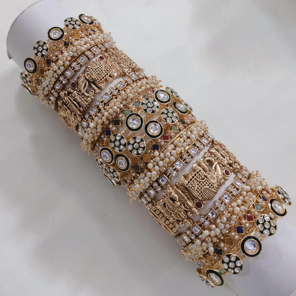Akruti Collection Gold Plated Kundan Stone And Meenakari Bangles Set