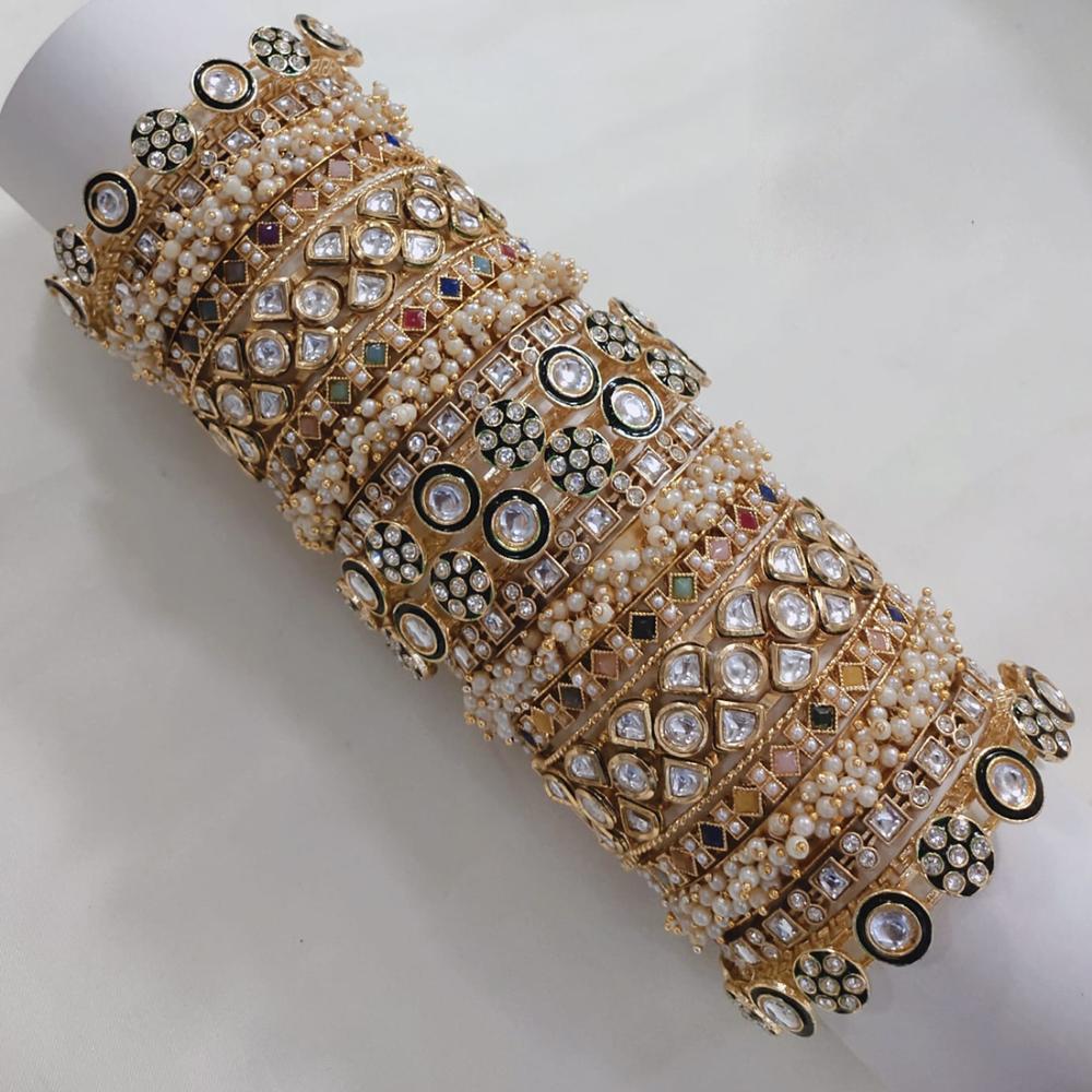 Akruti Collection Gold Plated Kundan Stone And Meenakari Bangles Set