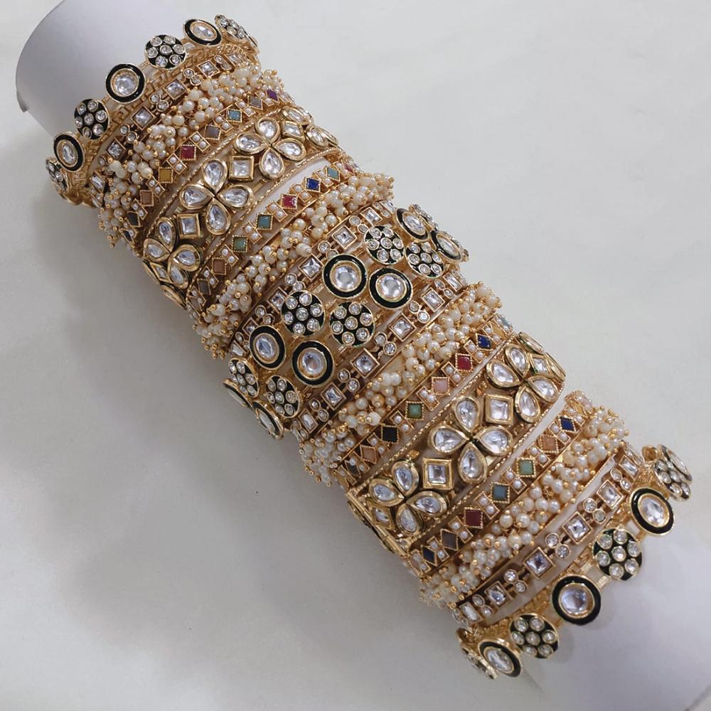 Akruti Collection Gold Plated Kundan Stone And Meenakari Bangles Set