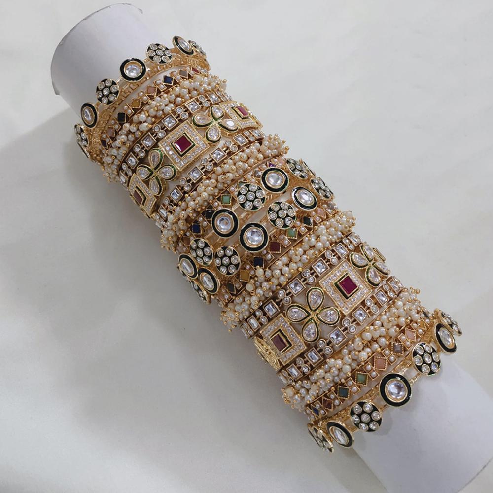 Akruti Collection Gold Plated Kundan Stone And Meenakari Bangles Set