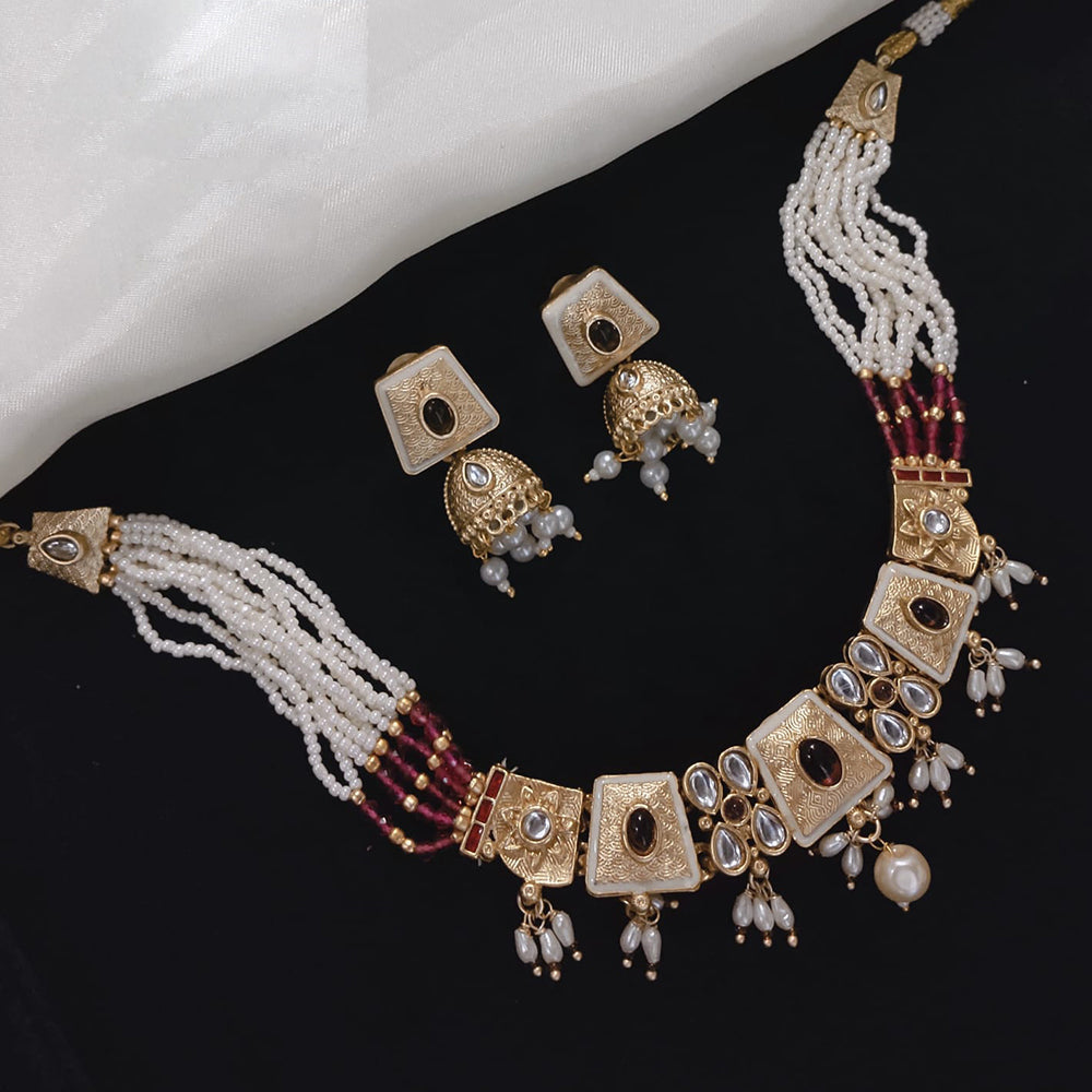 Akruti Collection Gold Plated Kundan And Pearl Necklace Set